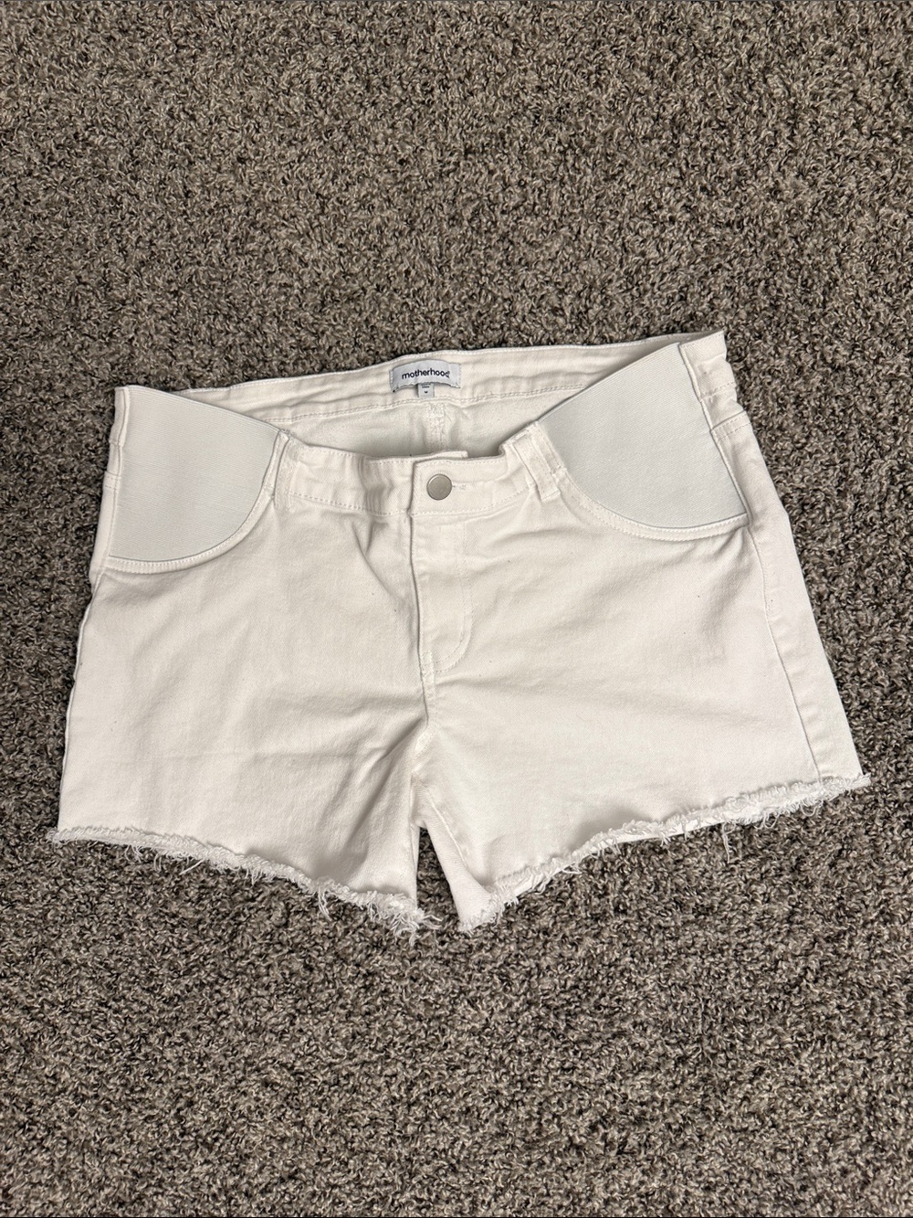 M - Motherhood Maternity White Denim Frayed Hem Shorts